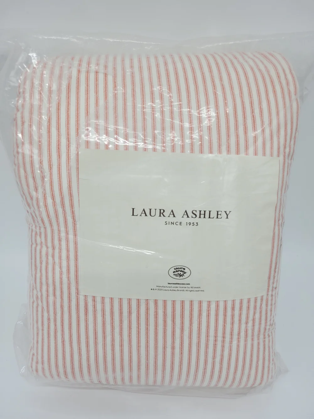 Laura Ashley Quilt Shams Set Tessas Ticking Stripe Medium Mauve Full/Queen NEW
